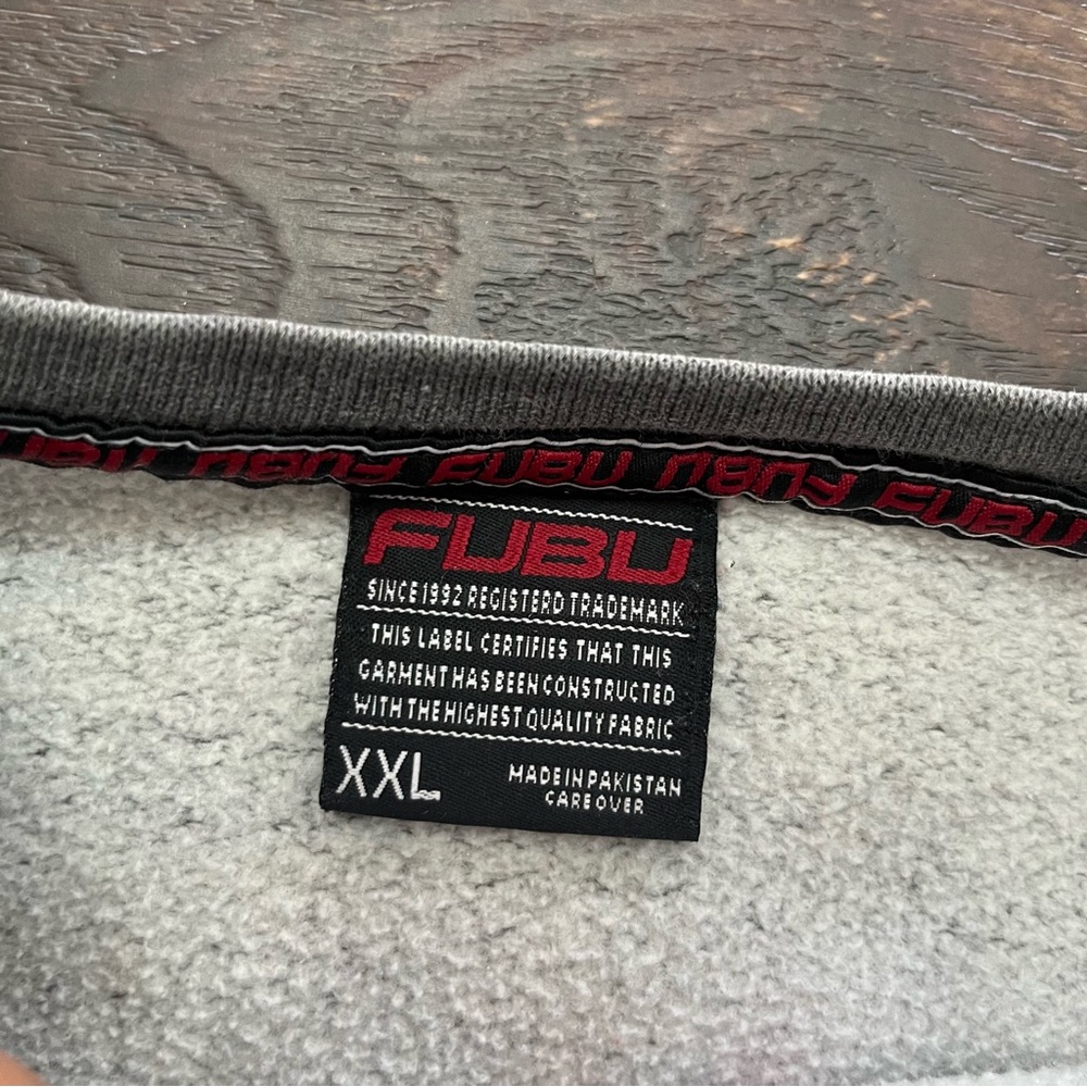Vintage FUBU red gray rugby pullover crewneck Spellout sweatshirt 2XL hip hop - Picture 3 of 12